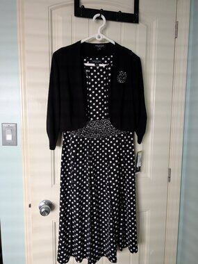 Perceptions New York Black & White Polka Dot dress, Size 12 NWT